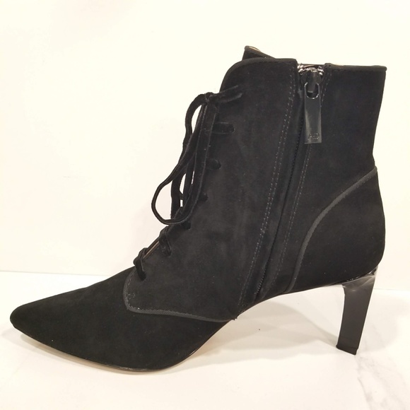 AD & Daughters Black Suede Lace Up Zip Ankle Boots Pointed Toe Heels Womens - Picture 5 of 11